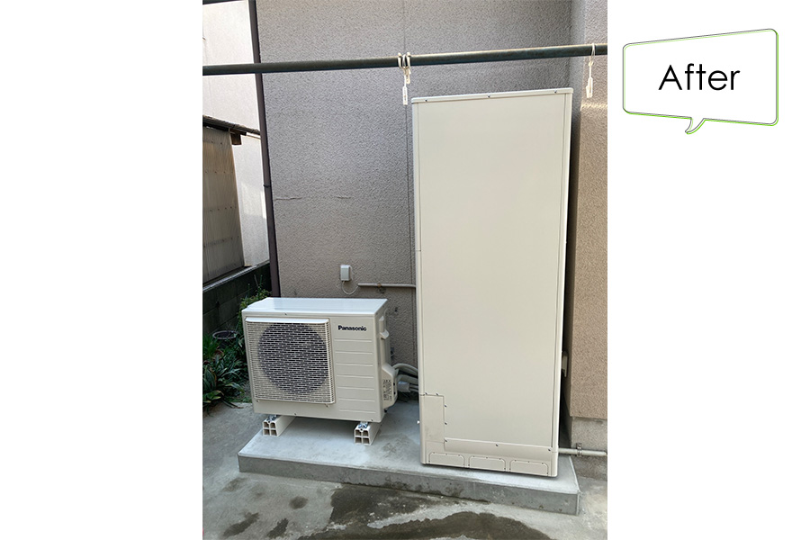 【施工後】土間コンクリートを敷設し　エコキュートを安定させました。>
