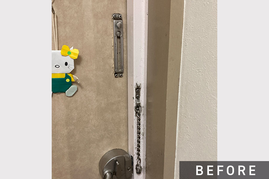 施工前の補助錠（チェーンタイプ）>