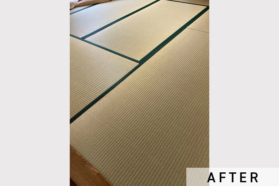 施工後の畳。畳表を裏返しして再設置しました。>