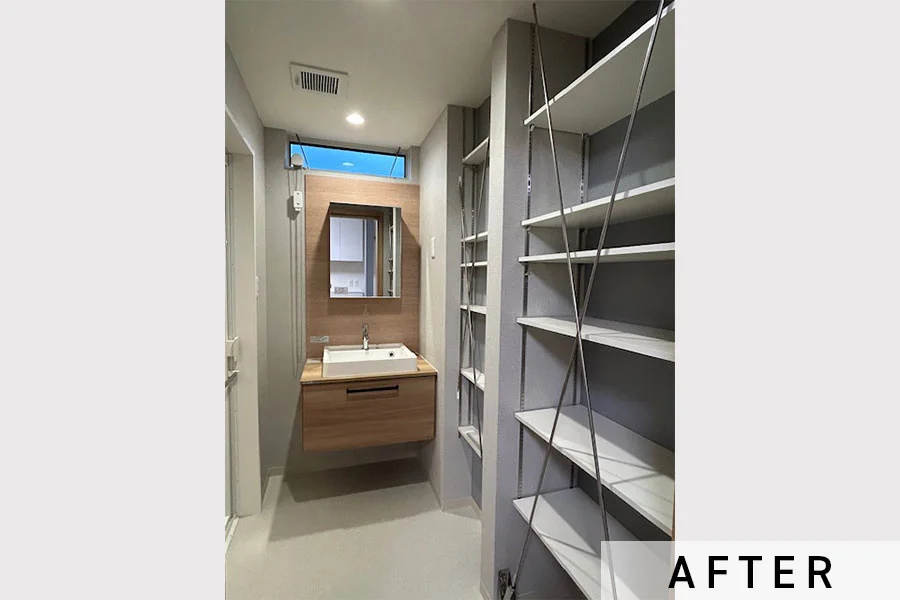 施工後の洗面所（全景）<br />
>